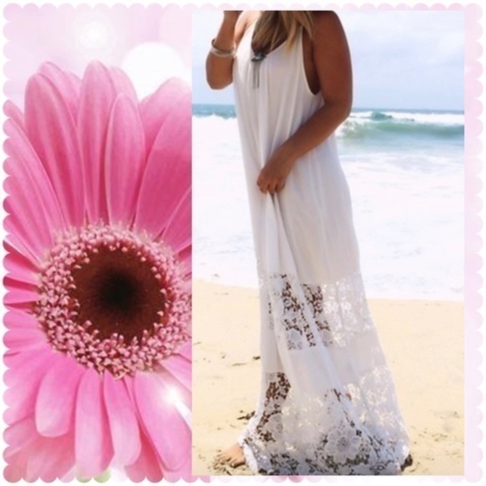 BOHO LACE MAXI BEACH DRESS COVER-UP BLACK S/M - Picture 2 of 11